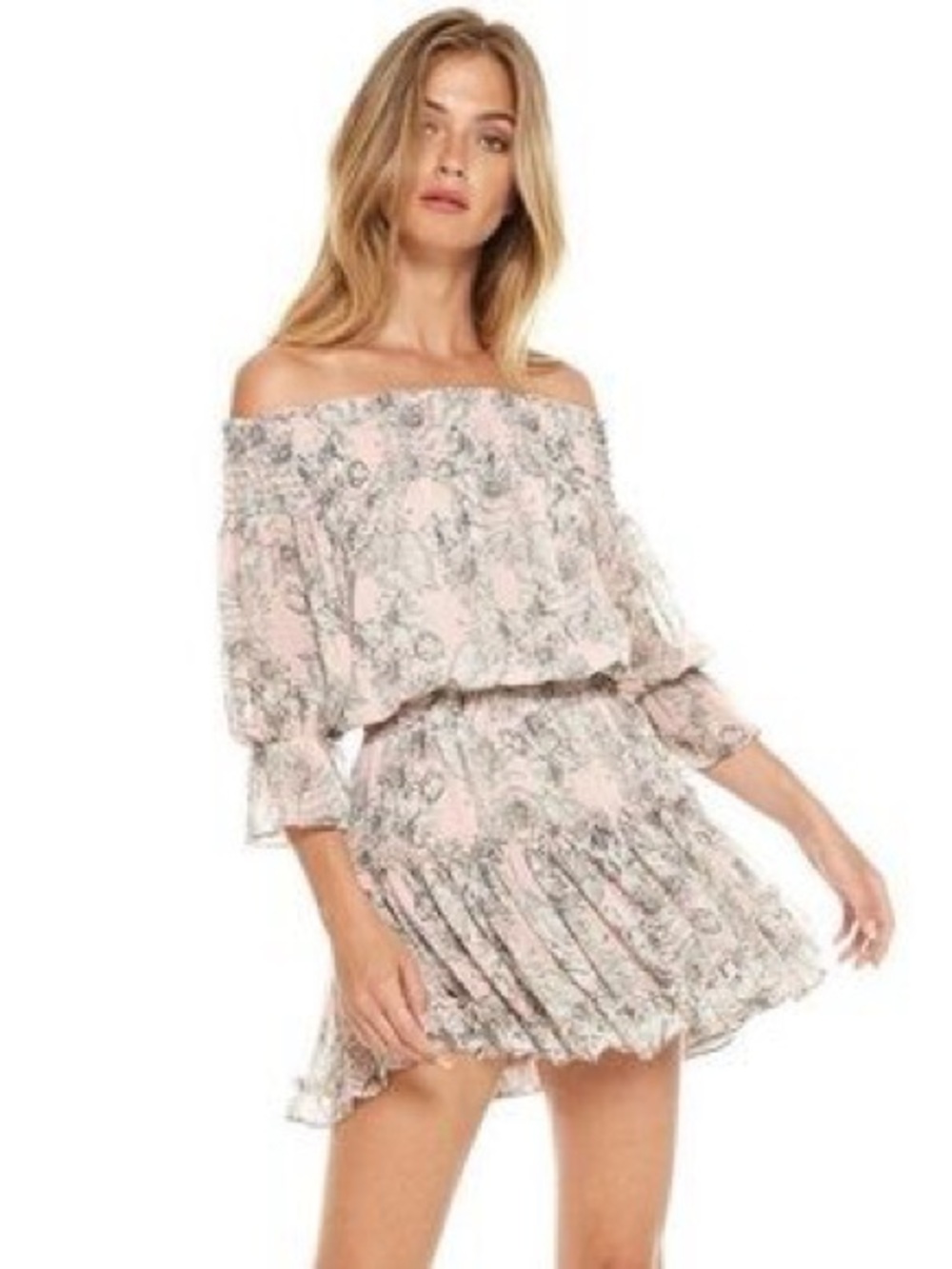 MISA LOS ANGELES Off-Shoulder Pink Floral Mini Dress